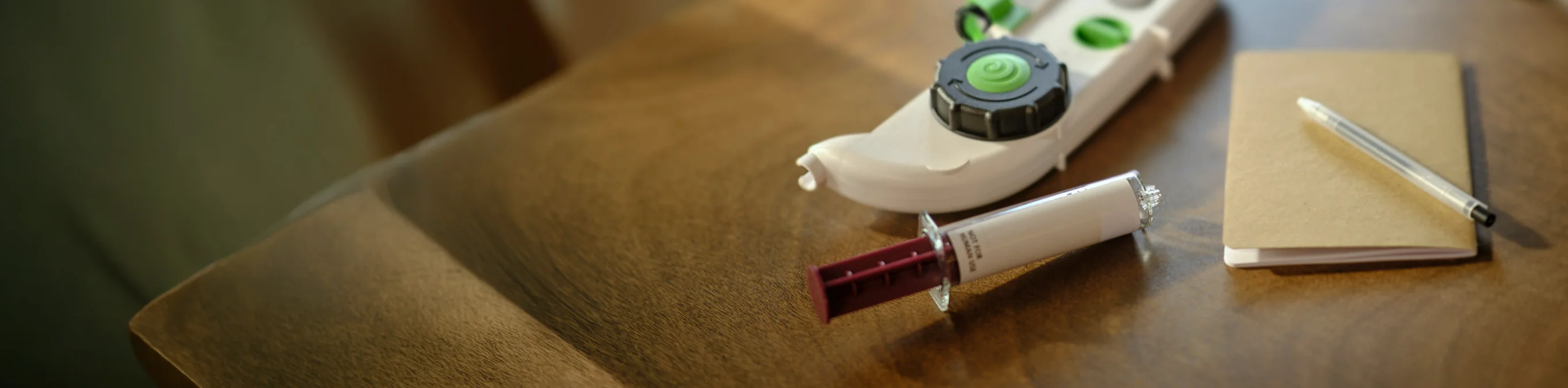 Close-up of a Hizentra prefilled syringe on a table