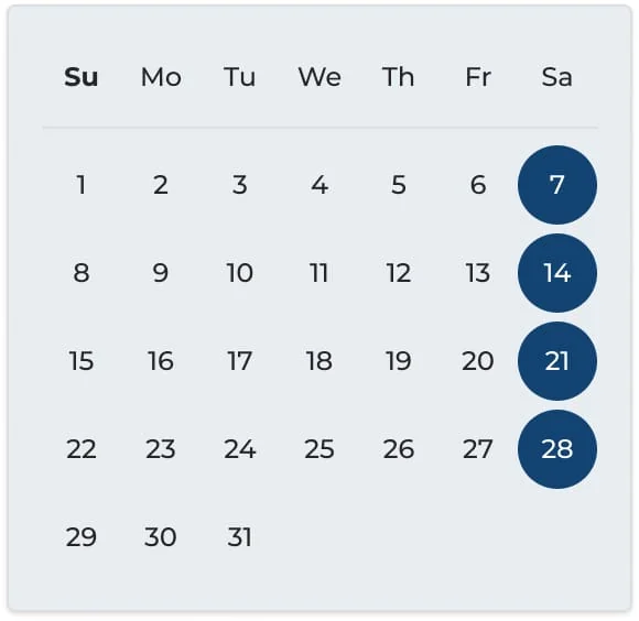 Weekly Hizentra infusion schedule calendar for Ian, a hypothetical patient with PI